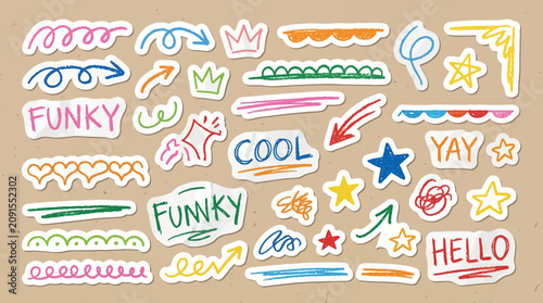 Hand Drawn Doodle Elements Set Featuring Colorful Arrows Stars Hearts Text And Scribble Designs