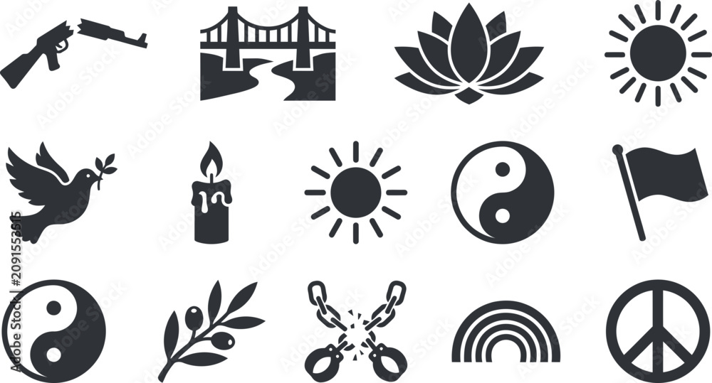 Obraz premium Collection of various symbolic black and white vector icons.