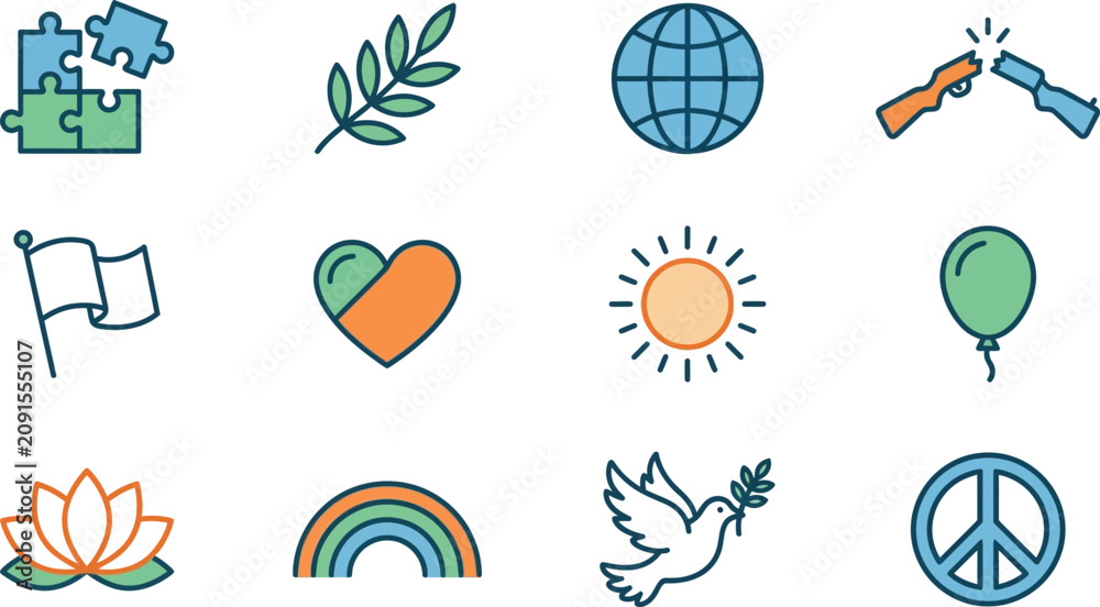 Obraz premium Collection of peace and unity concept vector icons.