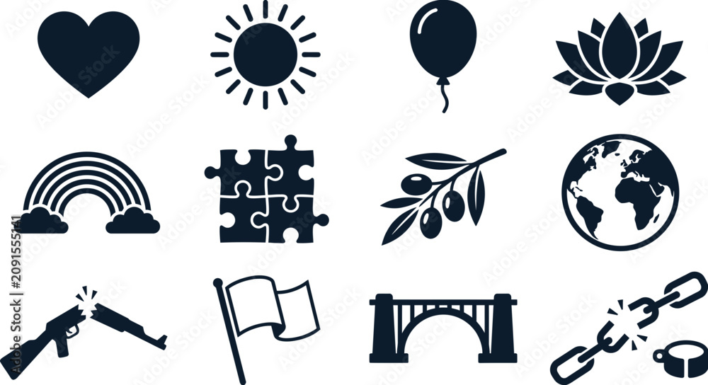 Obraz premium Collection of various symbolic black and white icons for design.