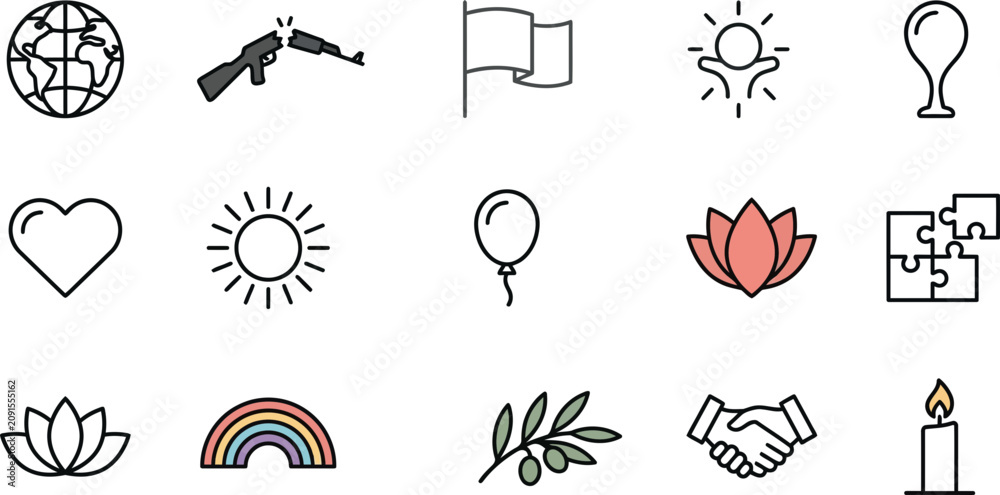 Obraz premium Collection of hand drawn peace and harmony themed icons.