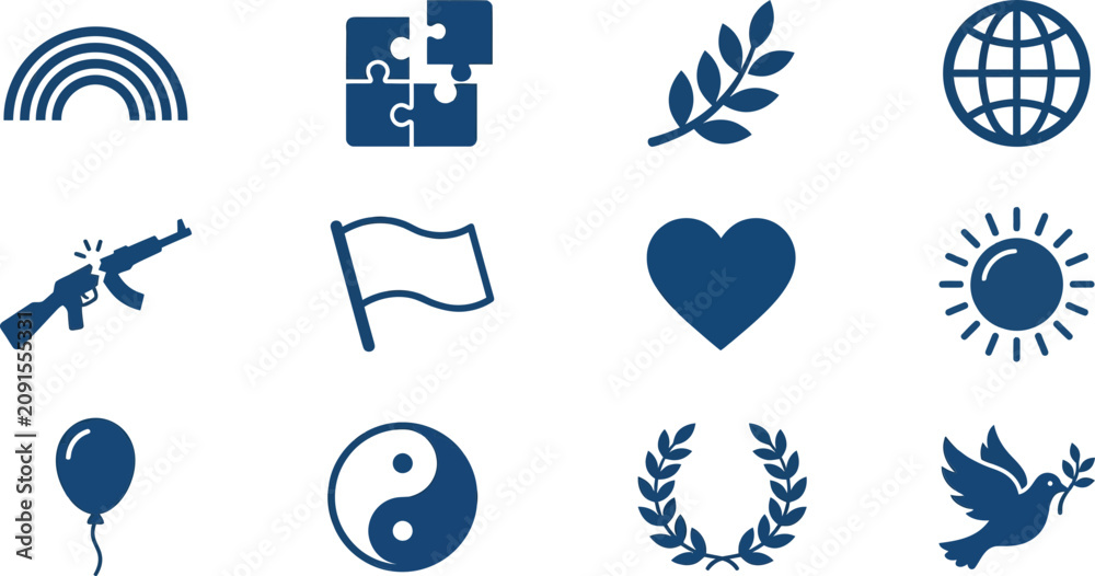 Obraz premium Collection of blue flat icons representing peace and harmony symbols.