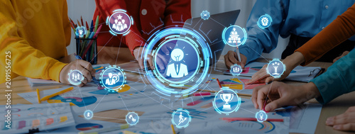 Foto Leadership icons symbolize teamwork, vision, and decision-making