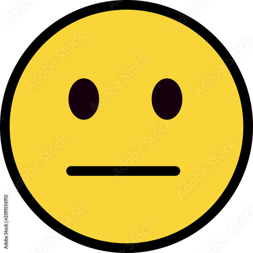 Simple yellow face emoji with neutral expression and straight mouth isolated on transparent background