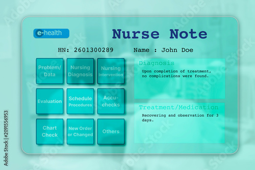 Modern electronic medical care user interface dashboard on digital tablet screen.