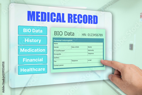 E-health technology showing electronic medical record on tablet.
