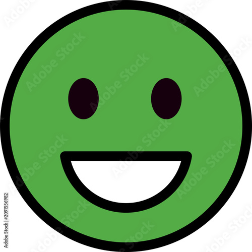 Smiling Green Emoticon Face with Black Eyes and Mouth Isolated on Transparent Background