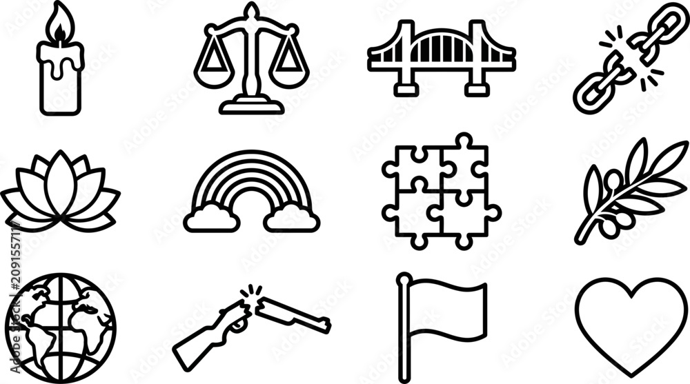 Obraz premium Set of twelve hand drawn line art icons for various concepts.