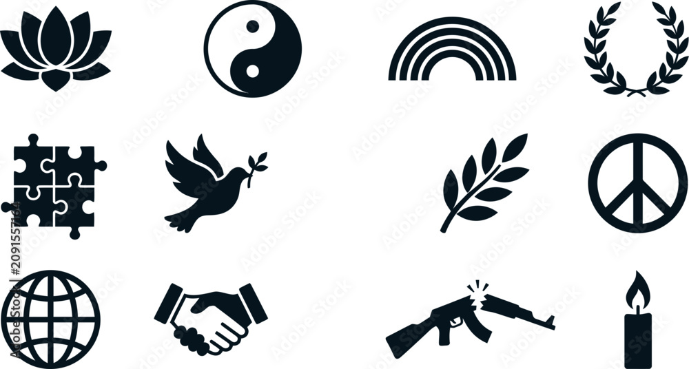 Obraz premium Set of peace and harmony symbols icons vector illustration.