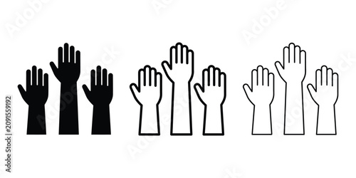 Tableau sur toile Raised hands for vote and participation icon silhouette vector outline and line