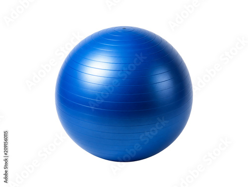 Blue inflatable stability exercise ball isolated on a black background. Fitness equipment designed for yoga, Pilates, stretching, balance training, core strengthening, rehabilitation