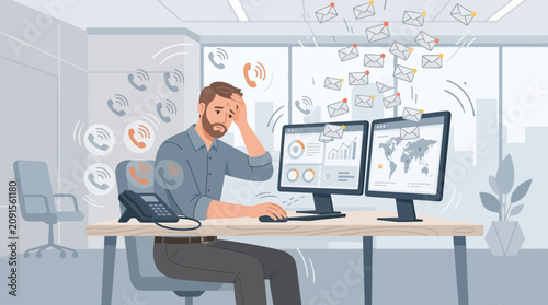 Overwhelmed Businessman Stressed by Too Many Calls and Emails | Deadline Pressure
