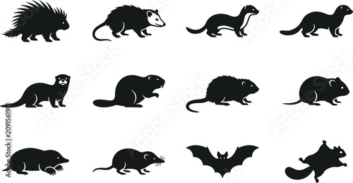 Photos Set of wild animals and rodents silhouettes collection.