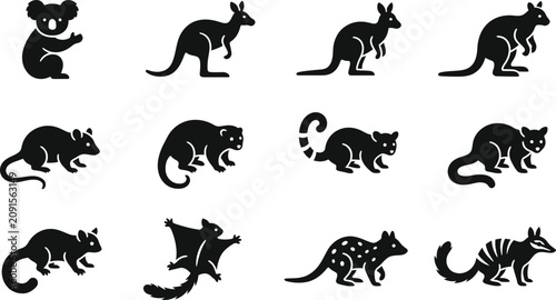 Fotografía Set of Australian wildlife icons featuring various marsupials and mammals
