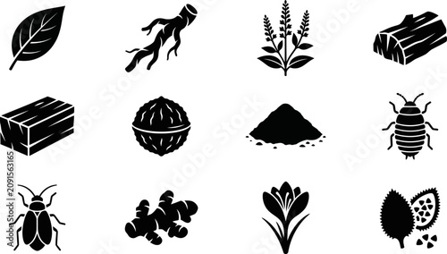 Cuadro en lienzo Set of natural organic product and pest icons.