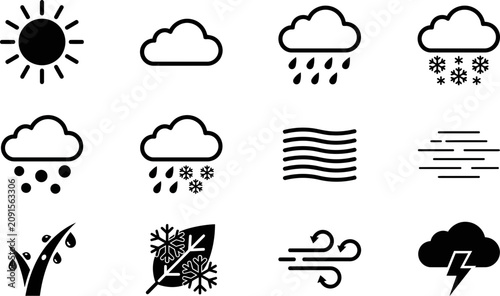 Fotografie Set of Weather Icons Representing Various Meteorological Conditions