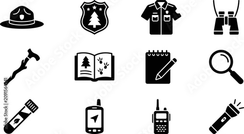 Canvastavla Set of vector icons for park ranger and nature conservation equipment