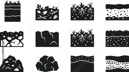 Tableau sur toile Set of Soil and Earth Ground Layers Icons.