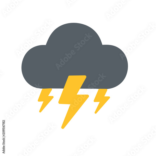 Thunderstorm Cloud with Lightning Bolt Flat Vector Weather Icon Illustration