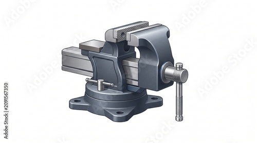 3D illustration of a heavy-duty bench vise, a versatile tool for securing objects during various workshop tasks and DIY projects