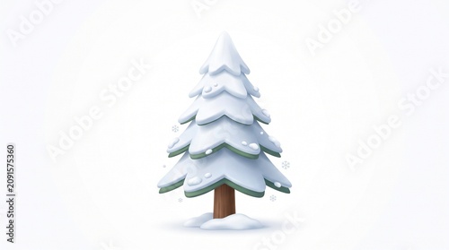 3D Illustration of a Snow-Covered Christmas Pine Tree Isolated on a White Background