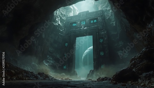 Through the Ancient Cosmic Gateway A Glimpse into an Enigmatic Celestial Realm Beyond a Mysterious Subterranean Portal