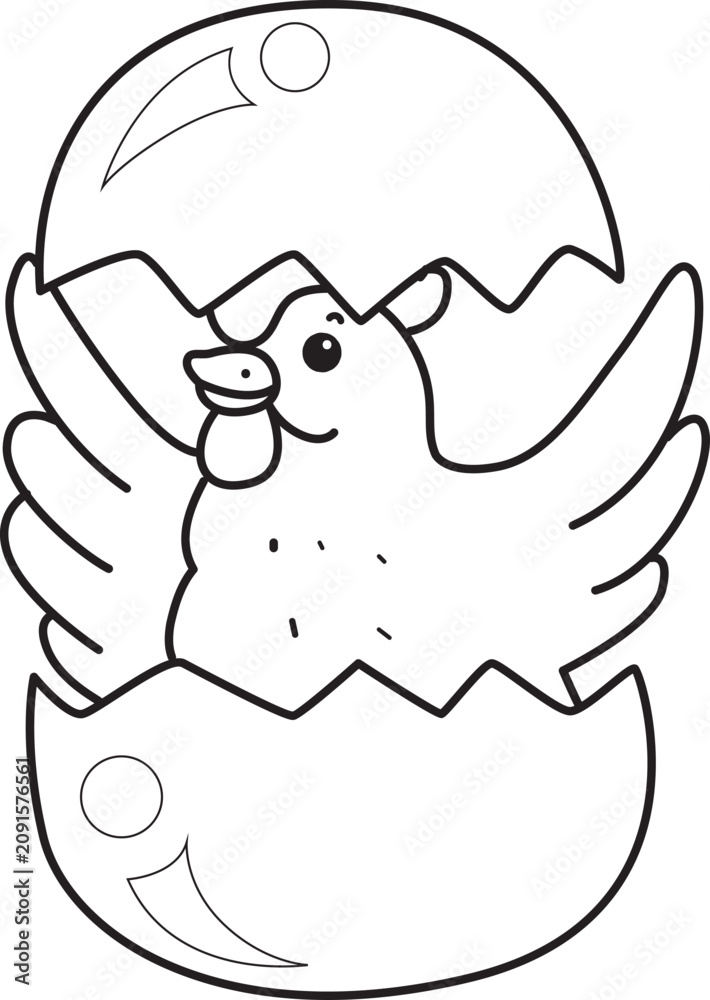 Obraz premium Coloring book of Cute Rooster Chicken sticker icon. Outline of Rooster Chicken 