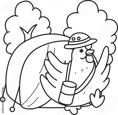 Coloring book of Cute Rooster Chicken sticker icon. Outline of Rooster Chicken 