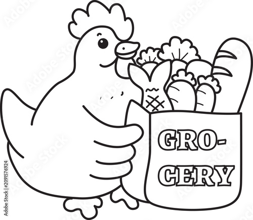 Coloring book of Cute Rooster Chicken sticker icon. Outline of Rooster Chicken 