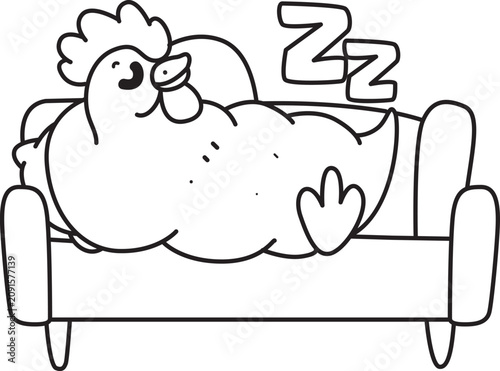 Coloring book of Cute Rooster Chicken sticker icon. Outline of Rooster Chicken 