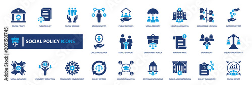Obraz na plátně social policy icons collection, duotone icon, Solid icon elements