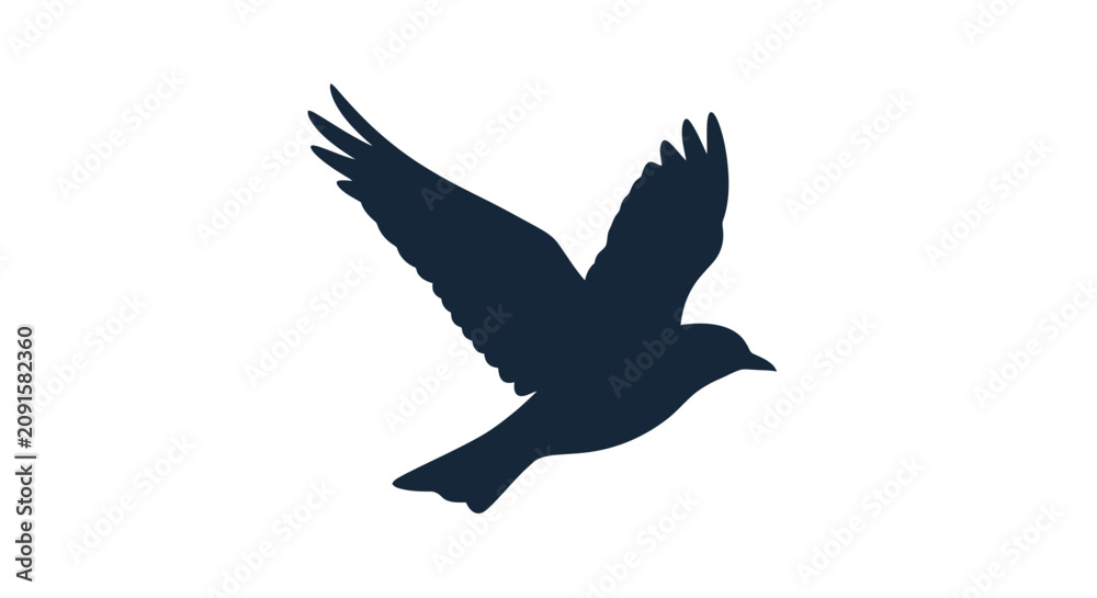 Naklejka premium Minimalist Silhouette of a Flying Bird Isolated on White Background for Elegant Nature Graphic Design Projects