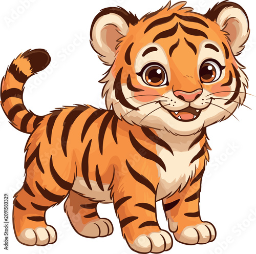 Photography Cute cartoon tiger cub vector illustration isolated on white background adorable