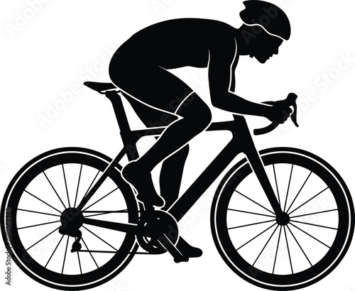 Professional cyclist silhouette riding road bike racing in aero position, athlete bicycle training workout icon, isolated flat vector illustration on white background.