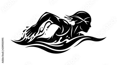 Fotografi Silhouette of a swimmer performing freestyle stroke, dynamic water splashes