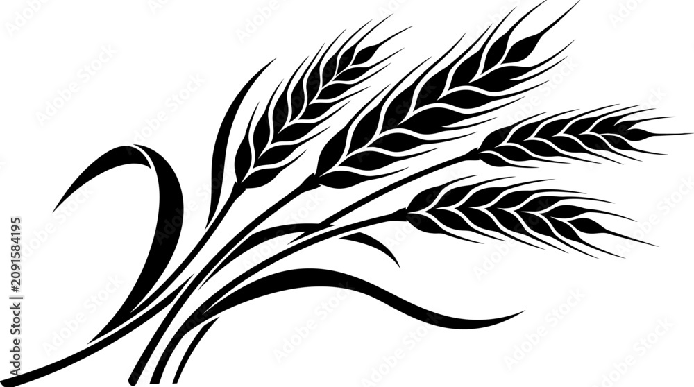Obraz premium Black Wheat Stalks Silhouette Vector Graphic