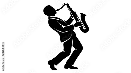 Photography Silhouette of a man playing saxophone, isolated on white background