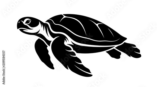 Black Sea Turtle Silhouette Swimming - Vector Illustration
