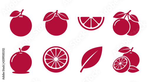 Принти на полотні Red citrus fruit and grapefruit slice icon set.