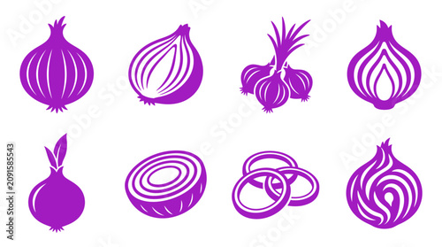 Purple onion and shallot vegetable icon set collection.