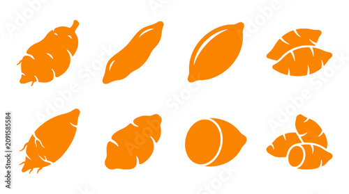Orange sweet potato vegetable silhouette set.
