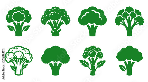 Green broccoli and cauliflower icon set for healthy food.