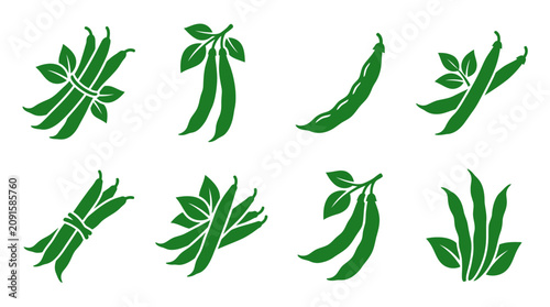 Green bean pod icon set for vegetables.