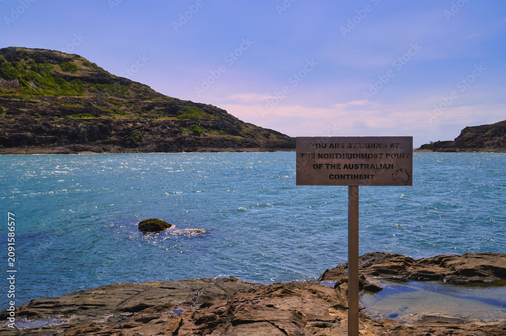 Fototapeta premium Cape York Queensland, sign marking the northern most point of the Australian continent