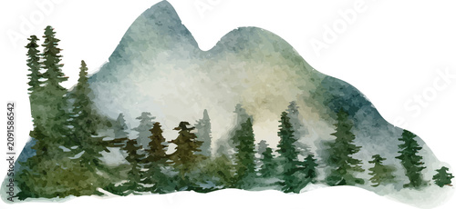 Misty mountain forest watercolor graphic