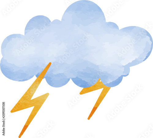 Watercolor storm cloud with lightning bolts