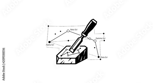Schilderij op canvas Minimalist chisel carving stone with celestial constellation diagrams illustrati