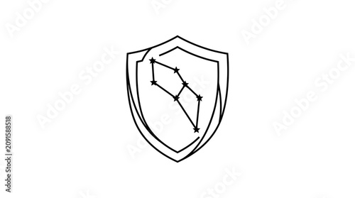 Minimalist line art shield with celestial star constellation icon