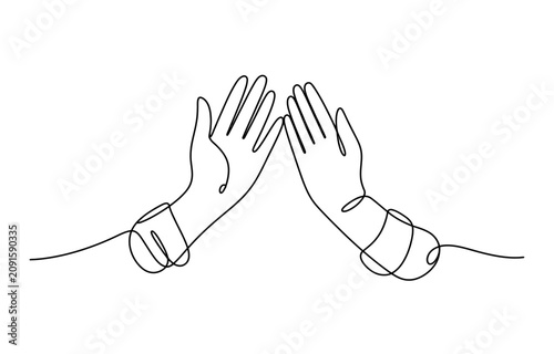 Continuous single line drawing of two hands reaching up in a gesture of hope or prayer