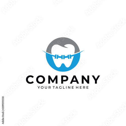 Modern Orthodontic Tooth Logo with Braces in Blue Circle for Dental Clinic Branding